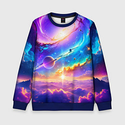 Свитшот детский Космос в неоновых тонах, цвет: 3D-синий