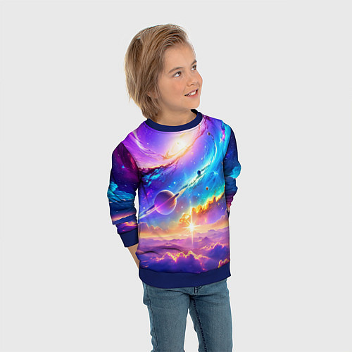 Детский свитшот Космос в неоновых тонах / 3D-Синий – фото 3