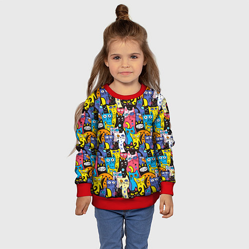 Детский свитшот Креативные коты / 3D-Красный – фото 4