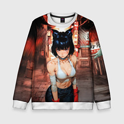 Свитшот детский Бойцовская девушка-кошка, цвет: 3D-белый