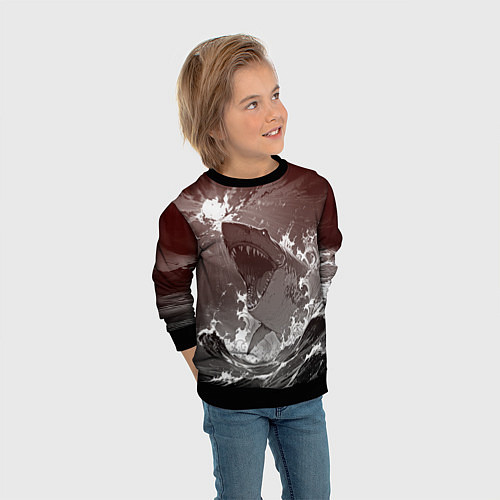 Детский свитшот Клыкастая акула / 3D-Черный – фото 3