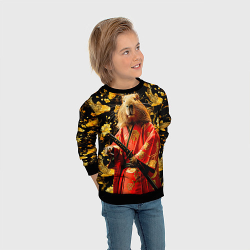 Детский свитшот Капибара самурай / 3D-Черный – фото 3