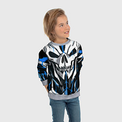 Свитшот детский Белый череп и синие полосы на чёрном фоне, цвет: 3D-меланж — фото 2