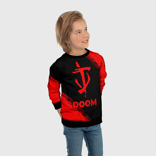 Детский свитшот Doom - red gradient / 3D-Черный – фото 3