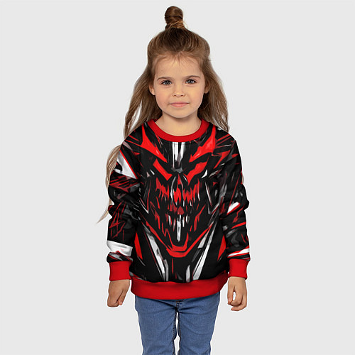 Детский свитшот Красно-белое абстрактное лицо на чёрном фоне / 3D-Красный – фото 4