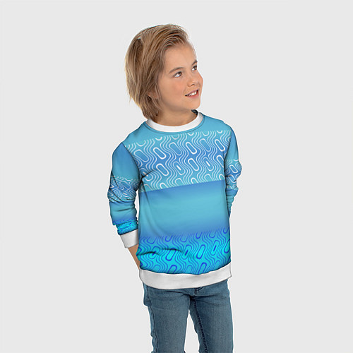 Детский свитшот Синие и белые волны / 3D-Белый – фото 3
