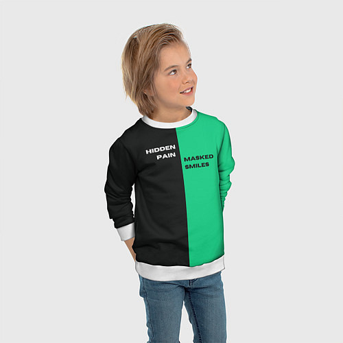 Детский свитшот Надпись: hidden pain masked smiles / 3D-Белый – фото 3