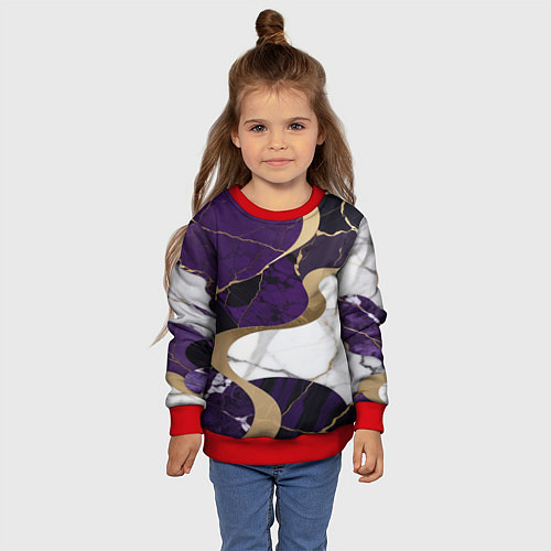 Детский свитшот Фиолетовый с белым и золотым / 3D-Красный – фото 4