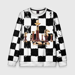 Свитшот детский Шахматные фигуры на доске, цвет: 3D-белый