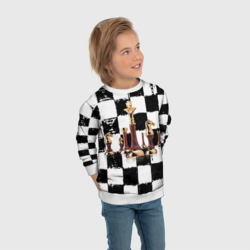 Детский свитшот Шахматные фигуры на доске / 3D-Белый – фото 3