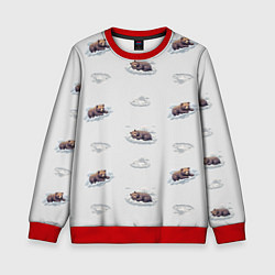 Свитшот детский Уставшие бурые мишки спят на облаках, цвет: 3D-красный