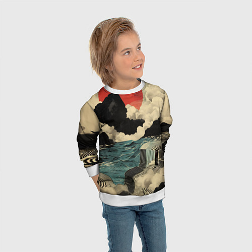 Детский свитшот Ретро пейзаж в Японском стиле / 3D-Белый – фото 3