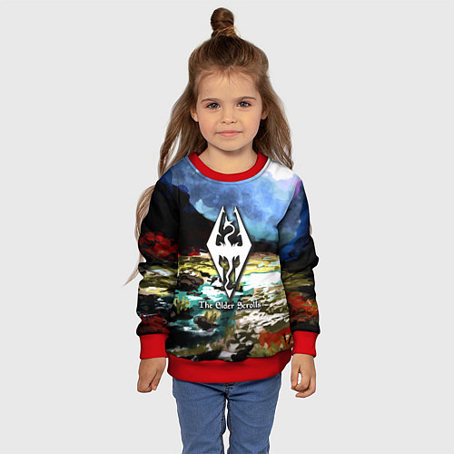 Детский свитшот Cкайрим краски художника / 3D-Красный – фото 4