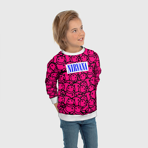 Детский свитшот Nirvana pink logo / 3D-Белый – фото 3