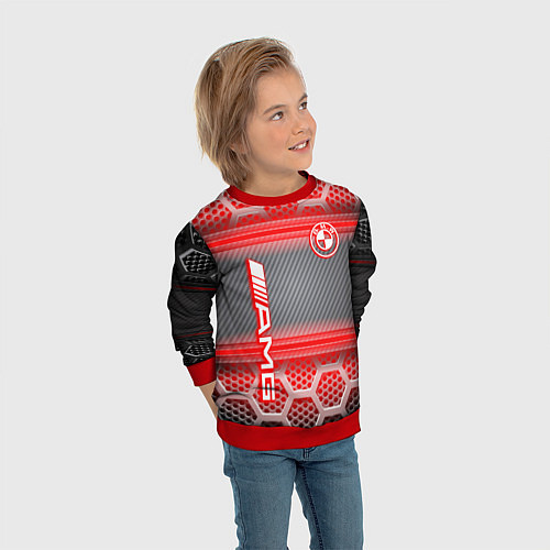 Детский свитшот BMW текстура мотор / 3D-Красный – фото 3