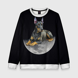 Свитшот детский Доберман и луна, цвет: 3D-белый