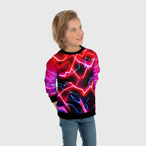 Детский свитшот Неоновые космические разряды - нейроарт / 3D-Черный – фото 3