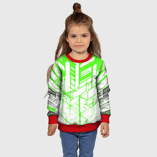 Детский свитшот Агрессивные зелёные полосы на белом фоне / 3D-Красный – фото 4