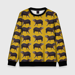 Свитшот детский Капибары на горчичном фоне - паттерн, цвет: 3D-черный