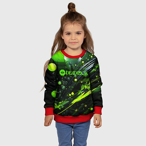 Детский свитшот Deadlock logo зеленая абстракция / 3D-Красный – фото 4