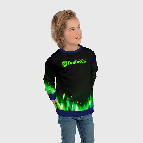Детский свитшот Deadlock logo зеленый огонь / 3D-Синий – фото 3