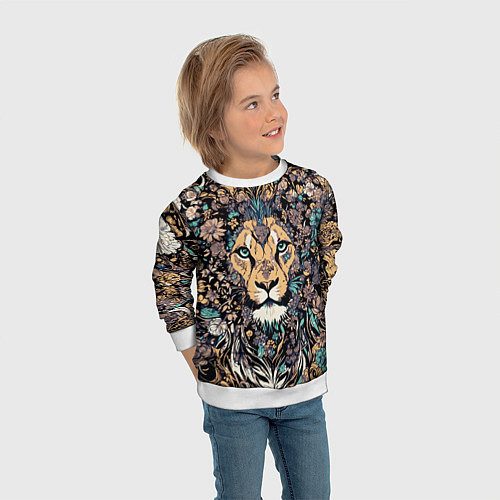 Детский свитшот Лев с узорами и цветами / 3D-Белый – фото 3