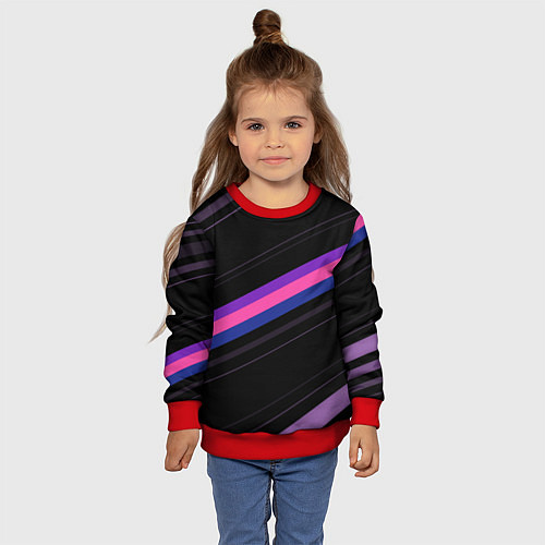 Детский свитшот Неоновые полосы / 3D-Красный – фото 4