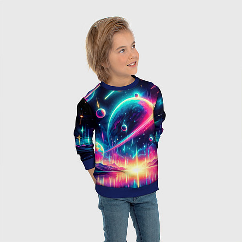 Детский свитшот Неоновый космос - нейроарт / 3D-Синий – фото 3