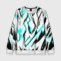 Свитшот детский Чёрно-голубые агрессивные полосы на белом фоне, цвет: 3D-белый