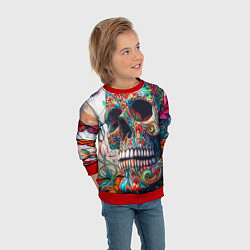 Свитшот детский Орнаментальный череп с тремя бабочками - граффити, цвет: 3D-красный — фото 2