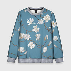 Свитшот детский Цветы акварелью ветки магнолии, цвет: 3D-меланж