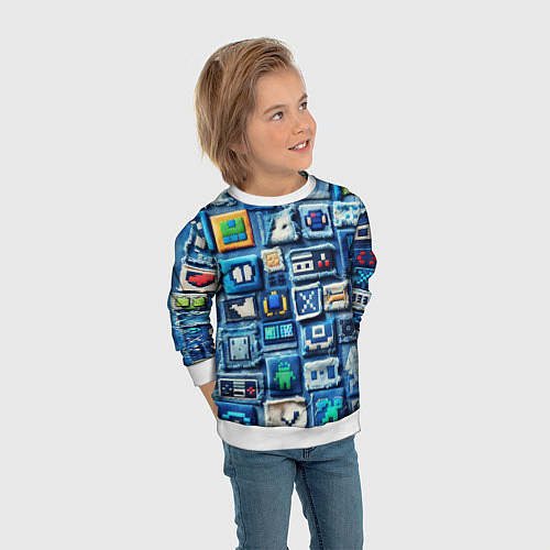 Детский свитшот Пэчворк с геймерскими знаками / 3D-Белый – фото 3