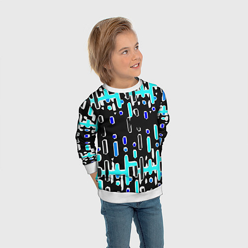 Детский свитшот Синие линии и точки на чёрном фоне / 3D-Белый – фото 3