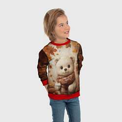 Свитшот детский Белый мишка в осенней листве, цвет: 3D-красный — фото 2
