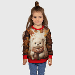 Свитшот детский Белый мишка в осенней листве, цвет: 3D-красный — фото 2