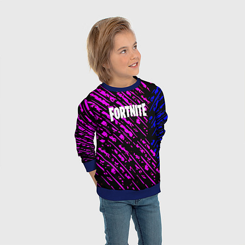 Детский свитшот Фортнайт полосы неоновые / 3D-Синий – фото 3
