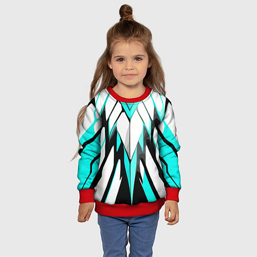 Детский свитшот Агрессивные чёрно-голубые полосы на белом фоне / 3D-Красный – фото 4