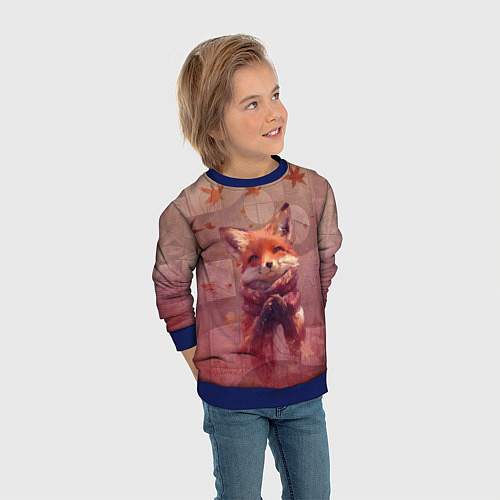 Детский свитшот Довольный лис в шарфе / 3D-Синий – фото 3