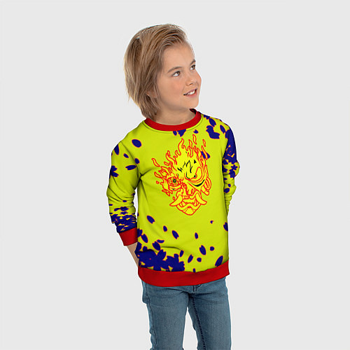 Детский свитшот Cyberpunk 2077 листья сакуры / 3D-Красный – фото 3