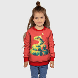 Свитшот детский Новогодняя змея с бокалом шампанского, цвет: 3D-красный — фото 2