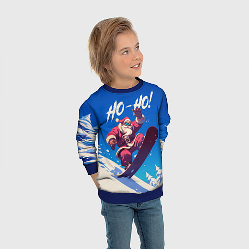 Детский свитшот Дед Мороз на сноуборде / 3D-Синий – фото 3