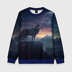 Свитшот детский Волк и луна, цвет: 3D-синий