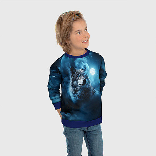 Детский свитшот Волк ночное синее небо / 3D-Синий – фото 3