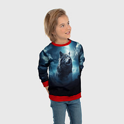 Свитшот детский Волк ночное синее небо, цвет: 3D-красный — фото 2