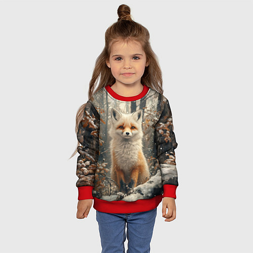 Детский свитшот Бело-рыжая лиса / 3D-Красный – фото 4