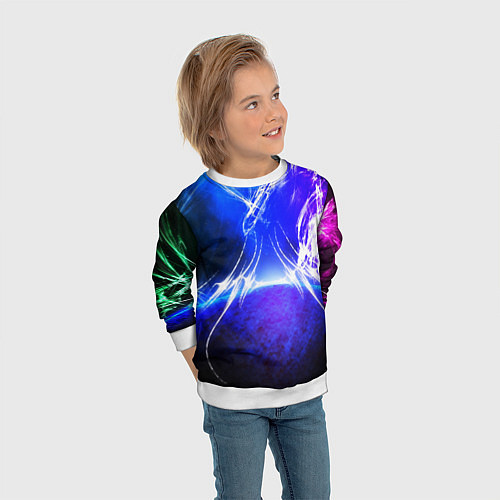 Детский свитшот Неоновый шторм текстура / 3D-Белый – фото 3