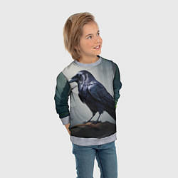 Свитшот детский Черный ворон в лесу, цвет: 3D-меланж — фото 2