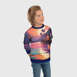 Свитшот детский Летний домик пальмы закат, цвет: 3D-синий — фото 2