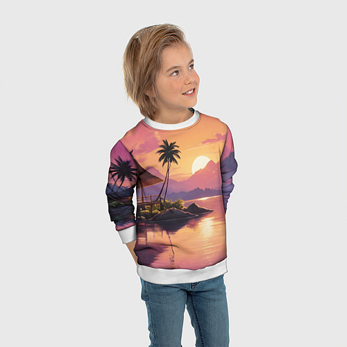 Детский свитшот Домик на берегу закат / 3D-Белый – фото 3