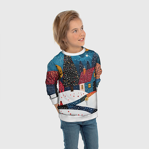 Детский свитшот Новогодняя ночь пейзаж / 3D-Белый – фото 3